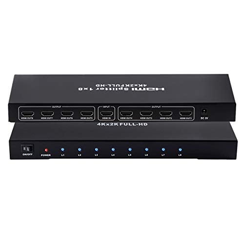 ENBUER موزع HDMI 1x8، 1 مدخل 8 مخارج موزع صوت وصورة HDMI يدعم دقة 3D و 4K x 2K متوافق مع البروجيكتور، HDTV، STB، DVD، PS3 وغيرها - Image 1