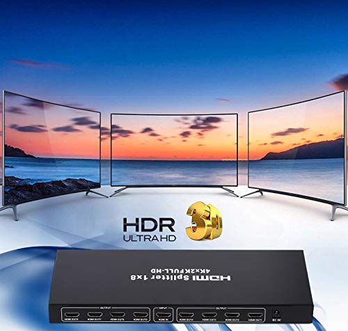 ENBUER موزع HDMI 1x8، 1 مدخل 8 مخارج موزع صوت وصورة HDMI يدعم دقة 3D و 4K x 2K متوافق مع البروجيكتور، HDTV، STB، DVD، PS3 وغيرها - Image 4