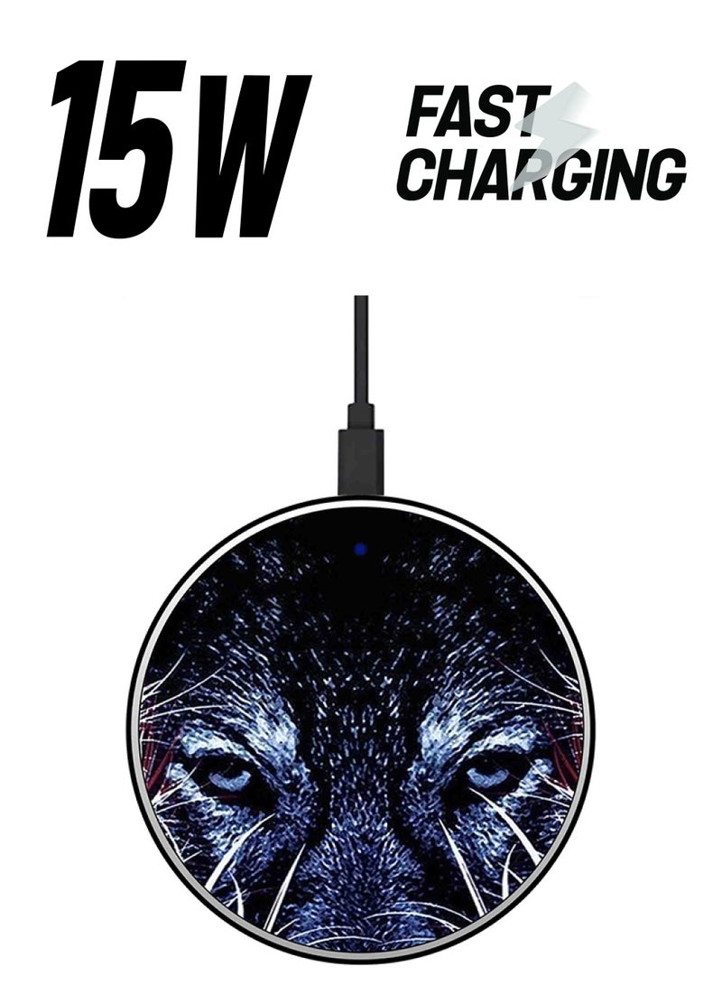 Theodor Wolf Printed Ultra Slim Fast Wireless Charger With USB Cable Black/Blue - Image 1