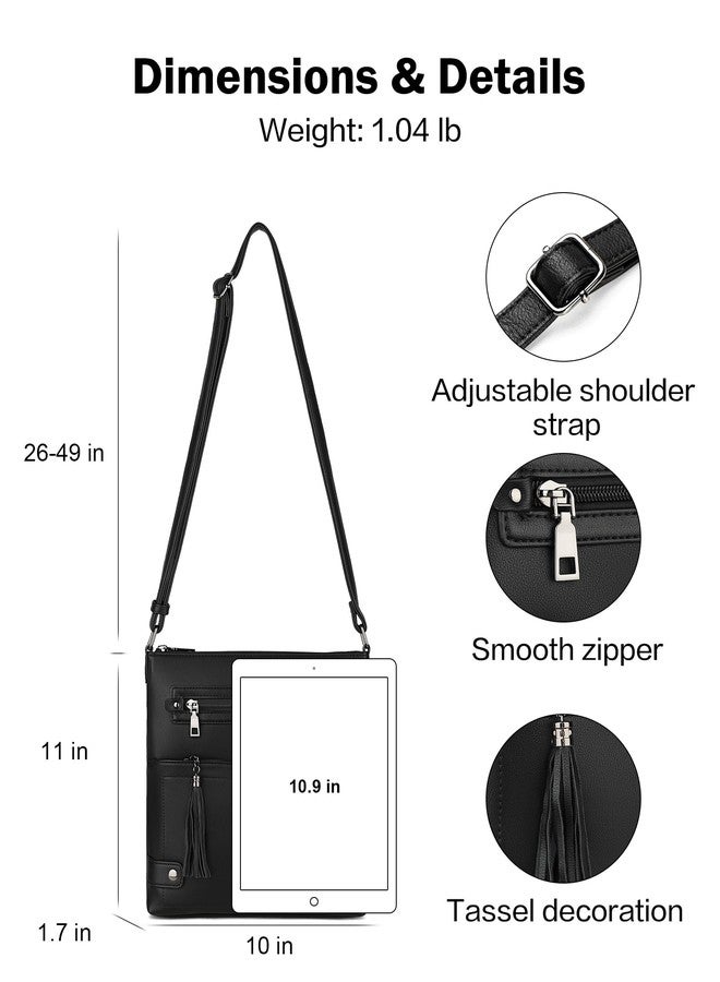 FADEON Crossbody Purses for Women Crossbody Bag, Designer Multi Pockets Shoulder Handbag Travel Purses with Tassel Black - Image 4