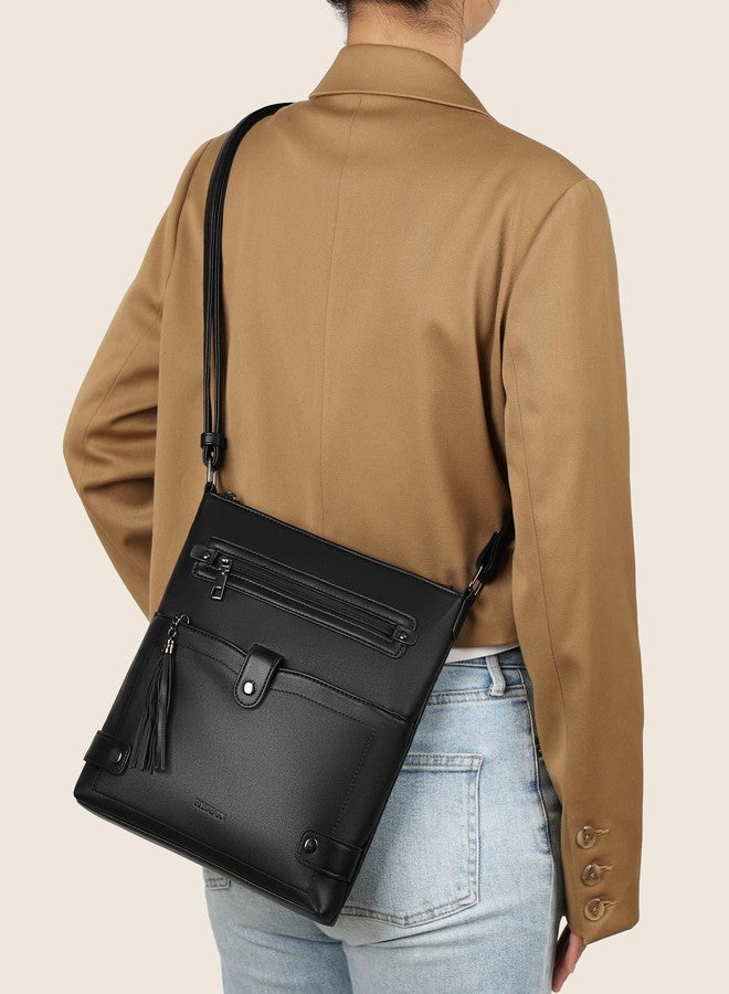 FADEON Crossbody Purses for Women Crossbody Bag, Designer Multi Pockets Shoulder Handbag Travel Purses with Tassel Black - Image 2