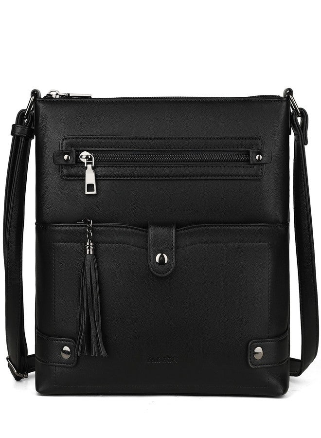 FADEON Crossbody Purses for Women Crossbody Bag, Designer Multi Pockets Shoulder Handbag Travel Purses with Tassel Black - Image 1