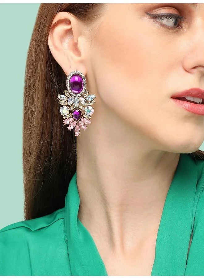 سوهي قرط متدلي من الحجر مصمم للحفلات مطلي بالذهب