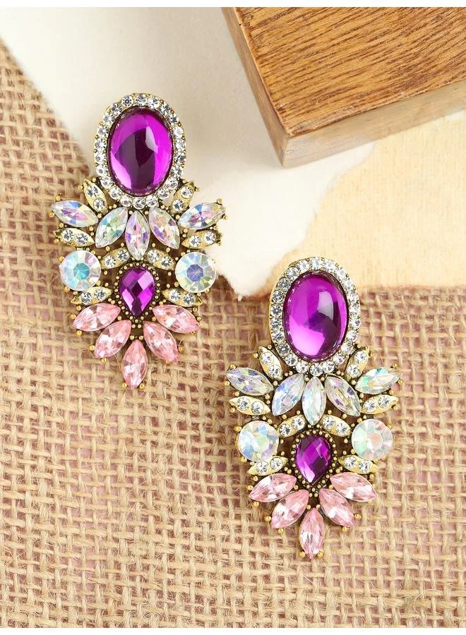 سوهي قرط متدلي من الحجر مصمم للحفلات مطلي بالذهب