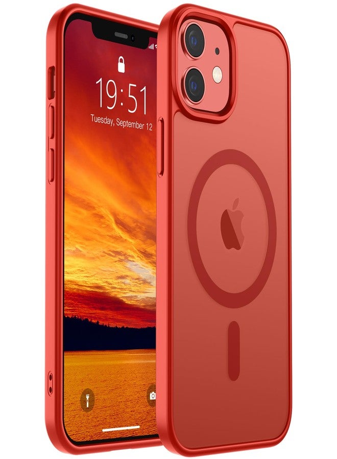 SUPFINE Magnetic for iPhone 12 Mini Case & iPhone 13 Mini Case (Compatible with MagSafe) (Military Grade Drop Protection) Slim Translucent Matte Shockproof Phone Cover,Red - Image 1
