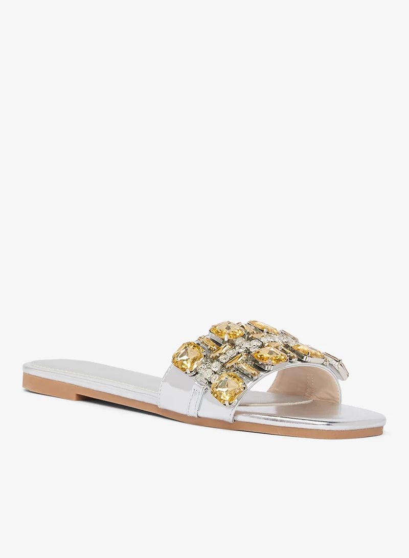 خزانة Jewel Detail Embellished Flat Sandals