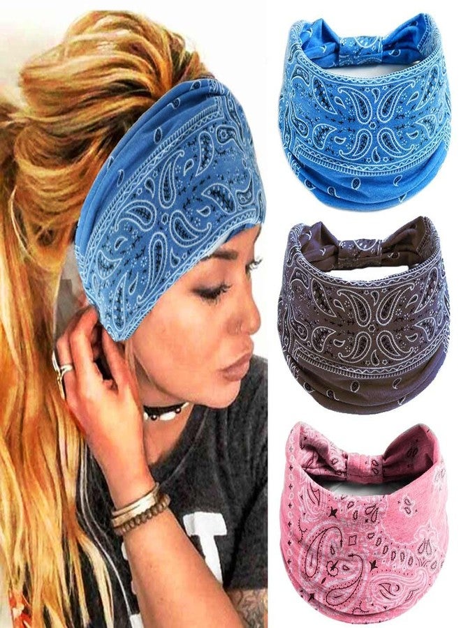 CAKURE Boho Headbands Wide Turban Knotted Head Bands African Head Wraps Yoga Hairbands Hair Scarf Elastic Hair Accessories for Women and Girls Pack of 3 (Set-2b) - Image 1