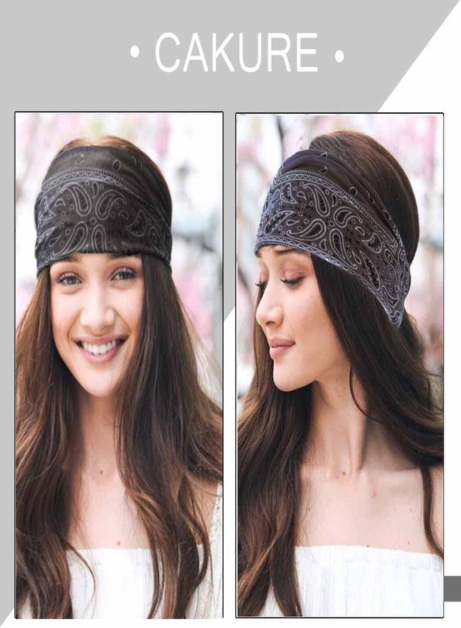 CAKURE Boho Headbands Wide Turban Knotted Head Bands African Head Wraps Yoga Hairbands Hair Scarf Elastic Hair Accessories for Women and Girls Pack of 3 (Set-2b) - Image 3