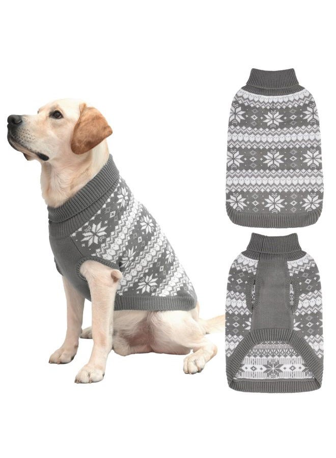 KOOLTAIL Cable Knit Dog Sweater Turtleneck, Warm & Comfortable Dog Cold Weather Clothes with Snowflake Pattern, Classic Knitwear Dog Winter Coat Outfits for Small Medium Large Dogs (Grey M) - Image 1
