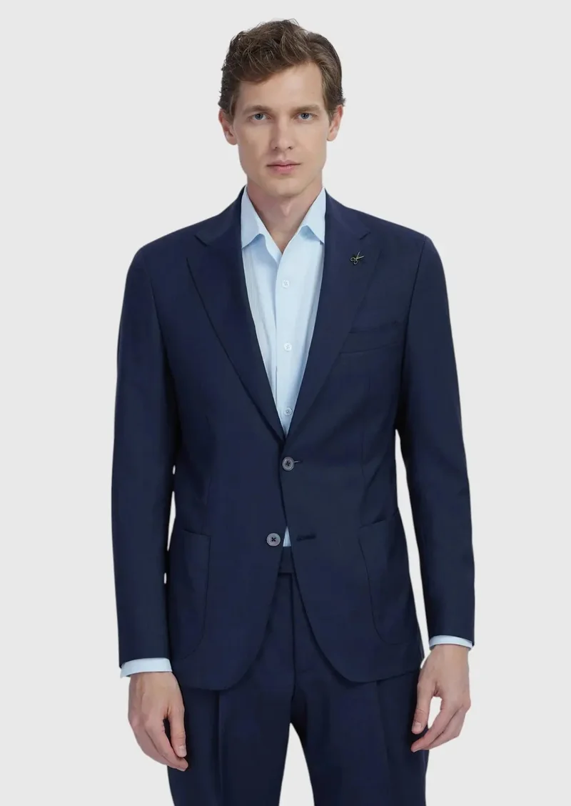 رامسي جاكيت أزرق داكن سادة خفيف الوزن بقصة ضيقة من الصوف الخالص 100%