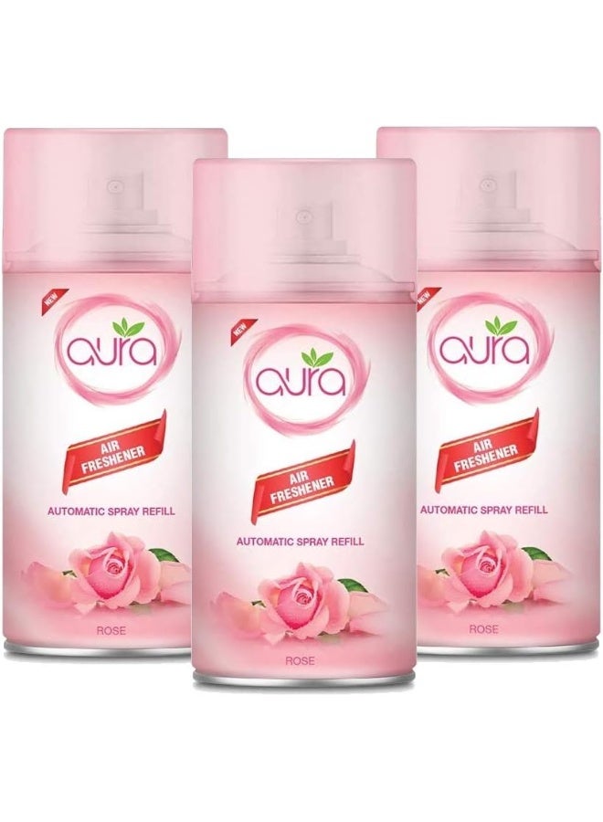 Aura Air Freshener Automatic Spray Refill 250Ml Triple Pack Dry Based Premium Long Lasting Fragrances Designed To Mask And Remove Unpleasant Odors Refresh Rose - Image 1
