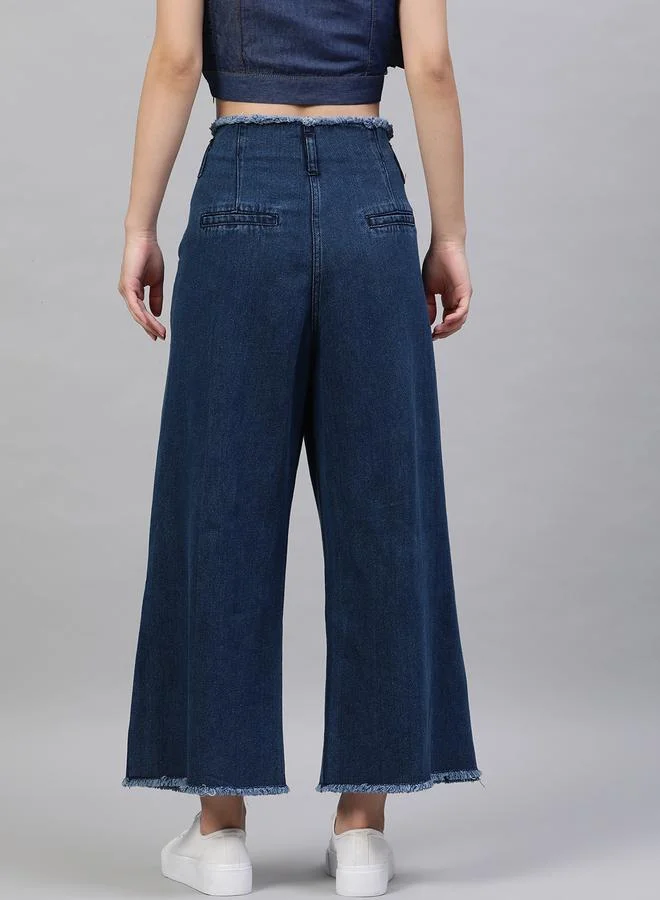 STREET 9 STREET 9 Mid Rise Wide Leg Raw Hem Trousers