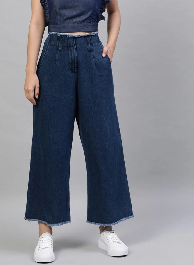 STREET 9 STREET 9 Mid Rise Wide Leg Raw Hem Trousers