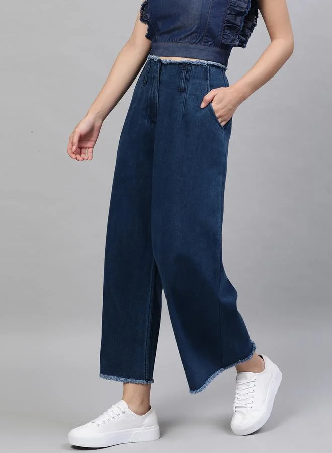 STREET 9 STREET 9 Mid Rise Wide Leg Raw Hem Trousers