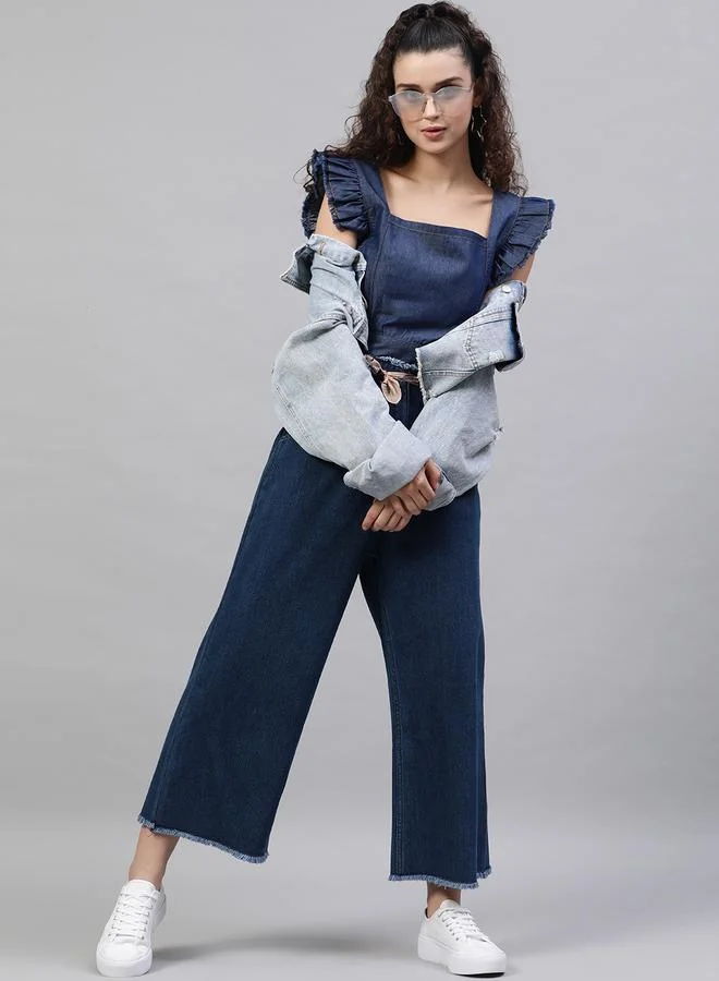 STREET 9 STREET 9 Mid Rise Wide Leg Raw Hem Trousers