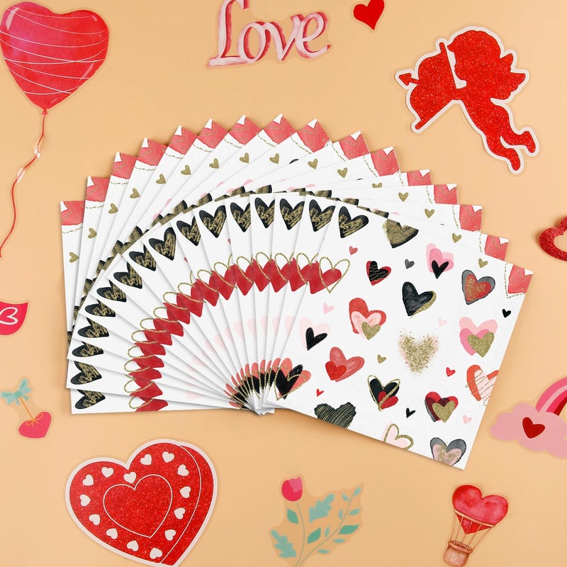 Quera 50 Pack Colorful Heart Cocktail Beverage Paper Napkins Disposable Paper Hearts Dessert Napkin for Spring Valentine's Day Wedding Dinner Supplies Tableware Decor (6.5 x 6.5'') - Image 3