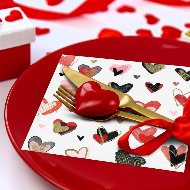 Quera 50 Pack Colorful Heart Cocktail Beverage Paper Napkins Disposable Paper Hearts Dessert Napkin for Spring Valentine's Day Wedding Dinner Supplies Tableware Decor (6.5 x 6.5'') - Image 4