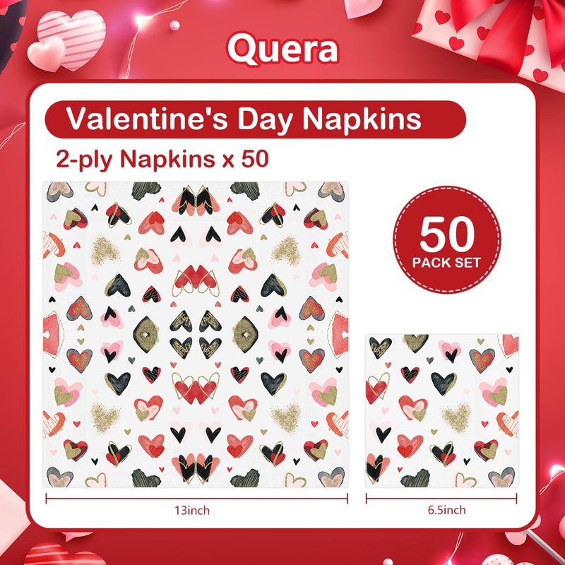 Quera 50 Pack Colorful Heart Cocktail Beverage Paper Napkins Disposable Paper Hearts Dessert Napkin for Spring Valentine's Day Wedding Dinner Supplies Tableware Decor (6.5 x 6.5'') - Image 5