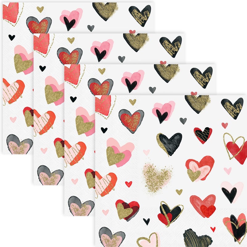 Quera 50 Pack Colorful Heart Cocktail Beverage Paper Napkins Disposable Paper Hearts Dessert Napkin for Spring Valentine's Day Wedding Dinner Supplies Tableware Decor (6.5 x 6.5'') - Image 1