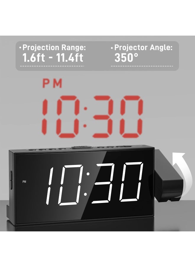 Mesqool Projection Alarm Clock for Bedroom - AM FM Radio & Sleep Timer  180  Projector  7  Large Digital LED Display&Dimmer  Dual Alarms  USB Charger  Battery Backup Desk Wall Ceiling Plug -in Clock - Image 2