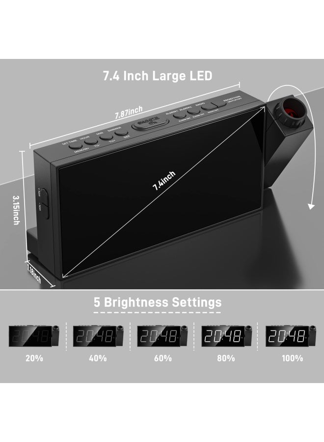 Mesqool Projection Alarm Clock for Bedroom - AM FM Radio & Sleep Timer  180  Projector  7  Large Digital LED Display&Dimmer  Dual Alarms  USB Charger  Battery Backup Desk Wall Ceiling Plug -in Clock - Image 3