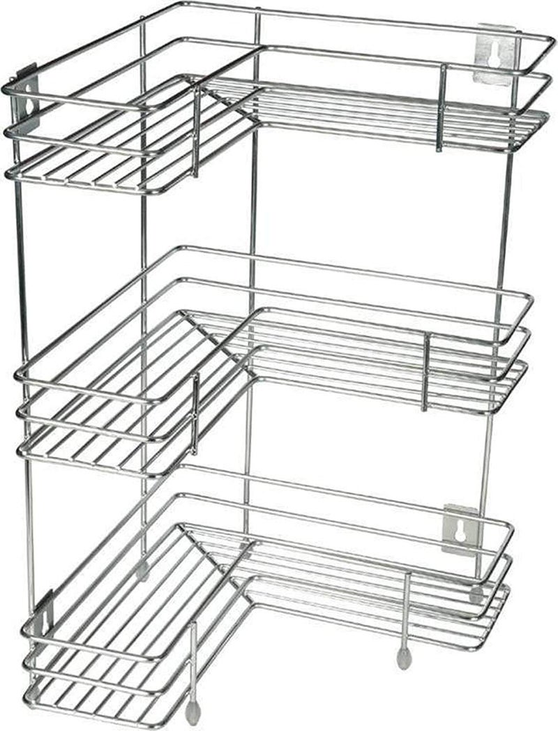 Rasvesh Rust Free Stainless Steel Fruit And Vegetable Stand Basket Trolley Modern Onion Potato Kitchen Storage Steel Rack Triple Tire Trolley Shelf Silver 3 L Corner Floor Mount Corner Shelf - Image 1