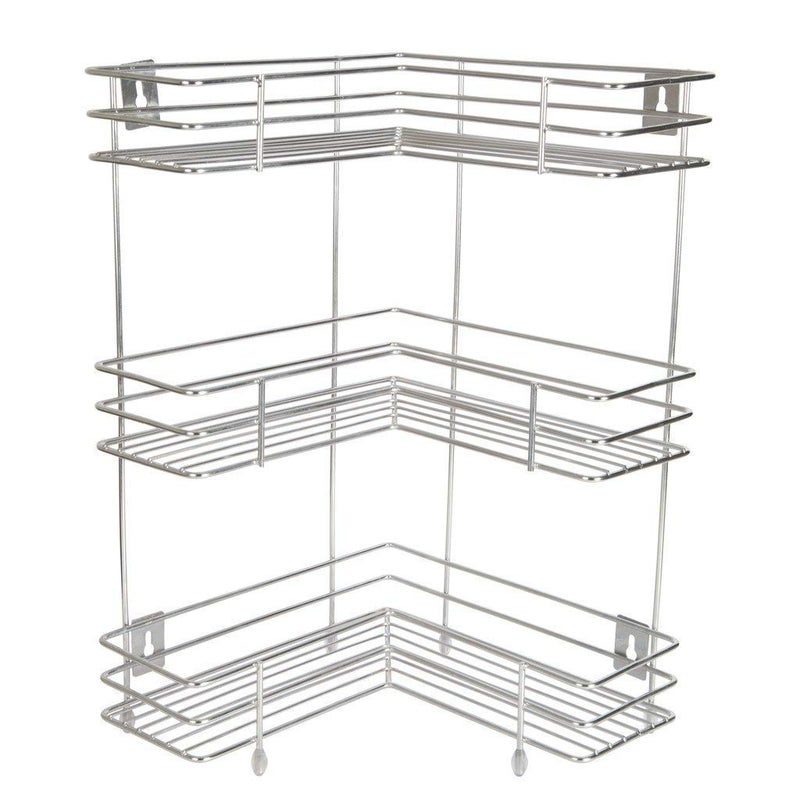 Rasvesh Rust Free Stainless Steel Fruit And Vegetable Stand Basket Trolley Modern Onion Potato Kitchen Storage Steel Rack Triple Tire Trolley Shelf Silver 3 L Corner Floor Mount Corner Shelf - Image 2