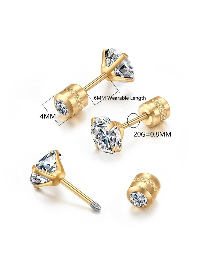Renkovte Tiny Flat Screw Back Stud Earrings,Safety Screw on Flatback CZ Earrings for Cartilage Helix Piercing for Women Men Hypoallergenic Earrings (2mm CZ, Gold) - Image 2