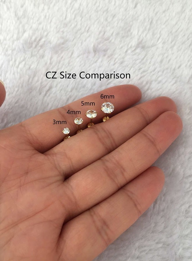 Renkovte Tiny Flat Screw Back Stud Earrings,Safety Screw on Flatback CZ Earrings for Cartilage Helix Piercing for Women Men Hypoallergenic Earrings (2mm CZ, Gold) - Image 5
