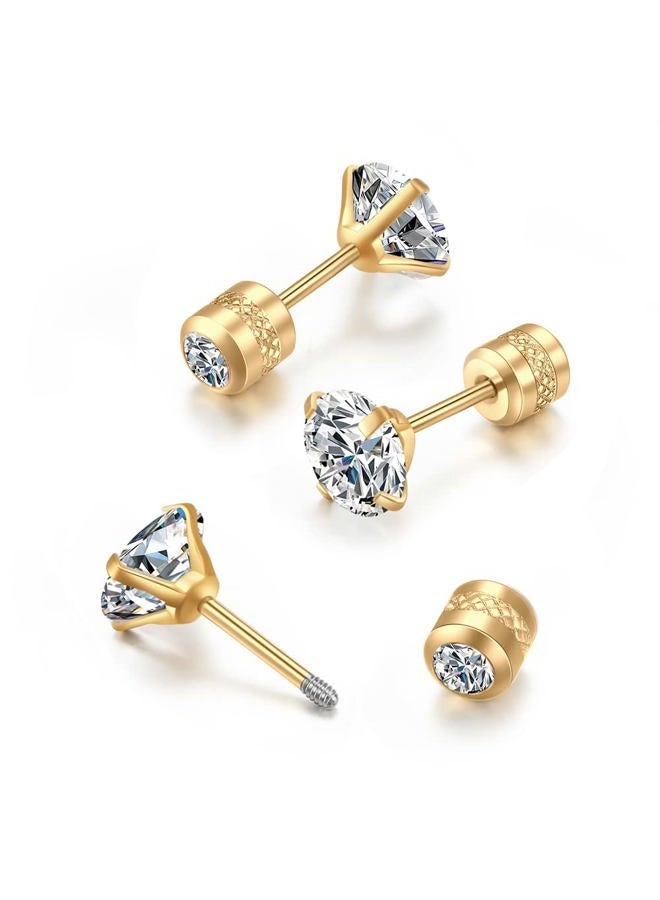 Renkovte Tiny Flat Screw Back Stud Earrings,Safety Screw on Flatback CZ Earrings for Cartilage Helix Piercing for Women Men Hypoallergenic Earrings (2mm CZ, Gold) - Image 1