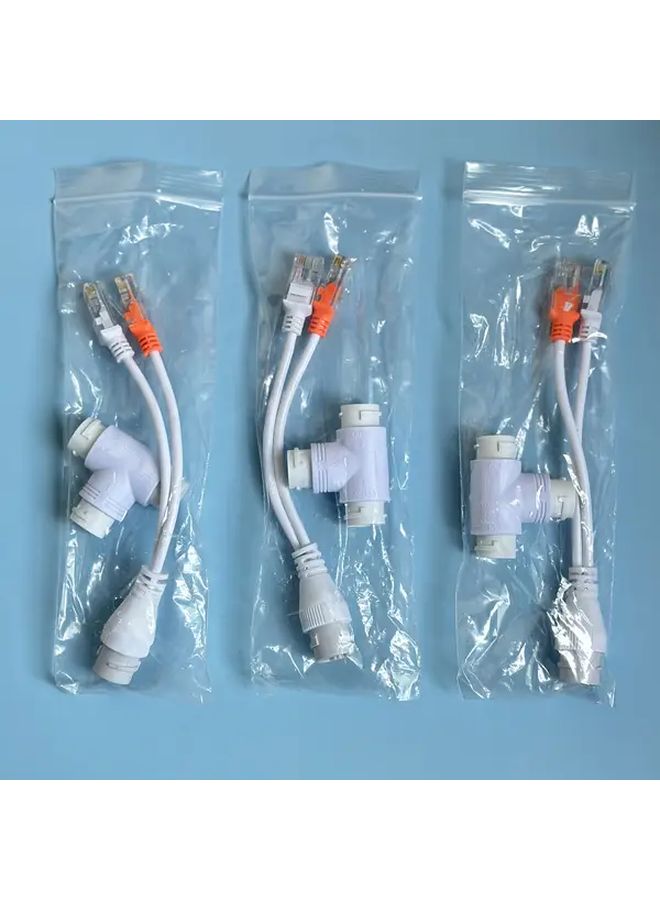 3 Sets White POE Combiner Splitter Cable RJ45 Injector Adapters for IP Camera - Image 1
