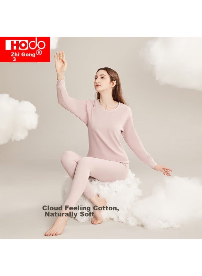 Hongdou Women's Pure Cotton Autumn Underwear, Round Neck Thin Base Layer, Couple's Thermal Underwear, Elegant Purple - Image 2