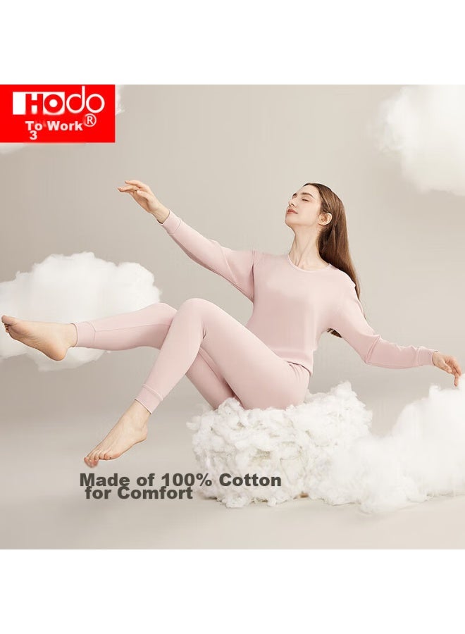 Hongdou Women's Pure Cotton Autumn Underwear, Round Neck Thin Base Layer, Couple's Thermal Underwear, Elegant Purple - Image 1