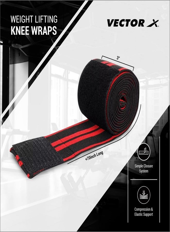 Vector X Unisex Knee Wraps/Knee Stabilizer/Knee Bands/Knee Support for Sports, Squats, and Heavy Lifting | Washable Fabric (78 Inches Long, Set of 2) (Red) - Image 3