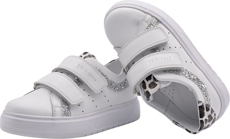 Kids A More Jamilia Double Velcro Leather Girls Shoes White  - Image 4