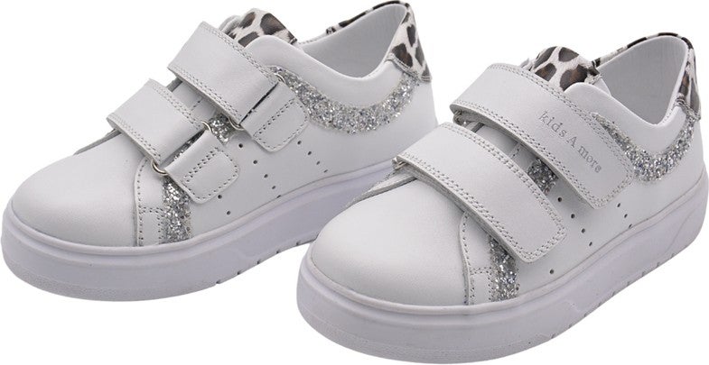 Kids A More Jamilia Double Velcro Leather Girls Shoes White  - Image 3