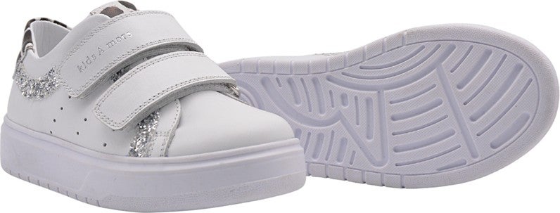 Kids A More Jamilia Double Velcro Leather Girls Shoes White  - Image 2