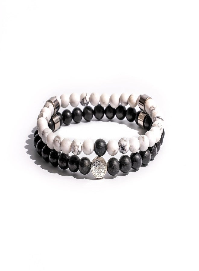 Conscious Items Shungite & Howlite Bracelet Set, Negativity Bracelet for Women & Men for Balance, Calm & Energy Alignment, Negative Energy Protection for Everyday Wear - Image 1