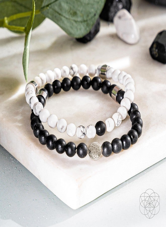 Conscious Items Shungite & Howlite Bracelet Set, Negativity Bracelet for Women & Men for Balance, Calm & Energy Alignment, Negative Energy Protection for Everyday Wear - Image 2