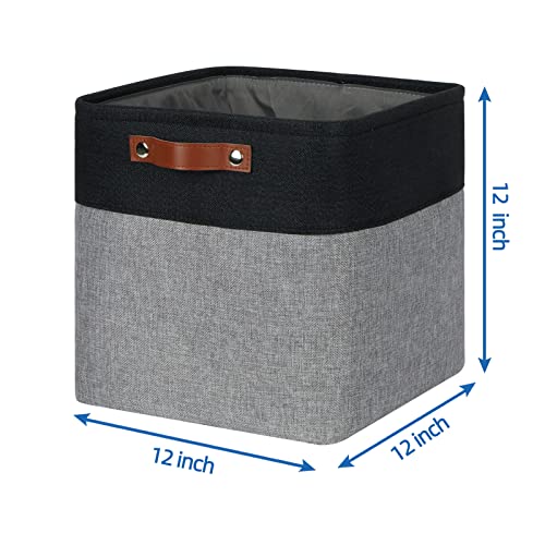 Temary Storage Baskets 12x12 Fabric Cube Storage Bins, 4 Pack Large Baskets with Handles, Baskets for Organizing Towels, Blankets, Collapsible Storage Basket (Black&Gray) - Image 2