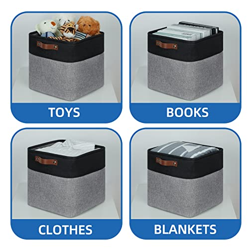 Temary Storage Baskets 12x12 Fabric Cube Storage Bins, 4 Pack Large Baskets with Handles, Baskets for Organizing Towels, Blankets, Collapsible Storage Basket (Black&Gray) - Image 4