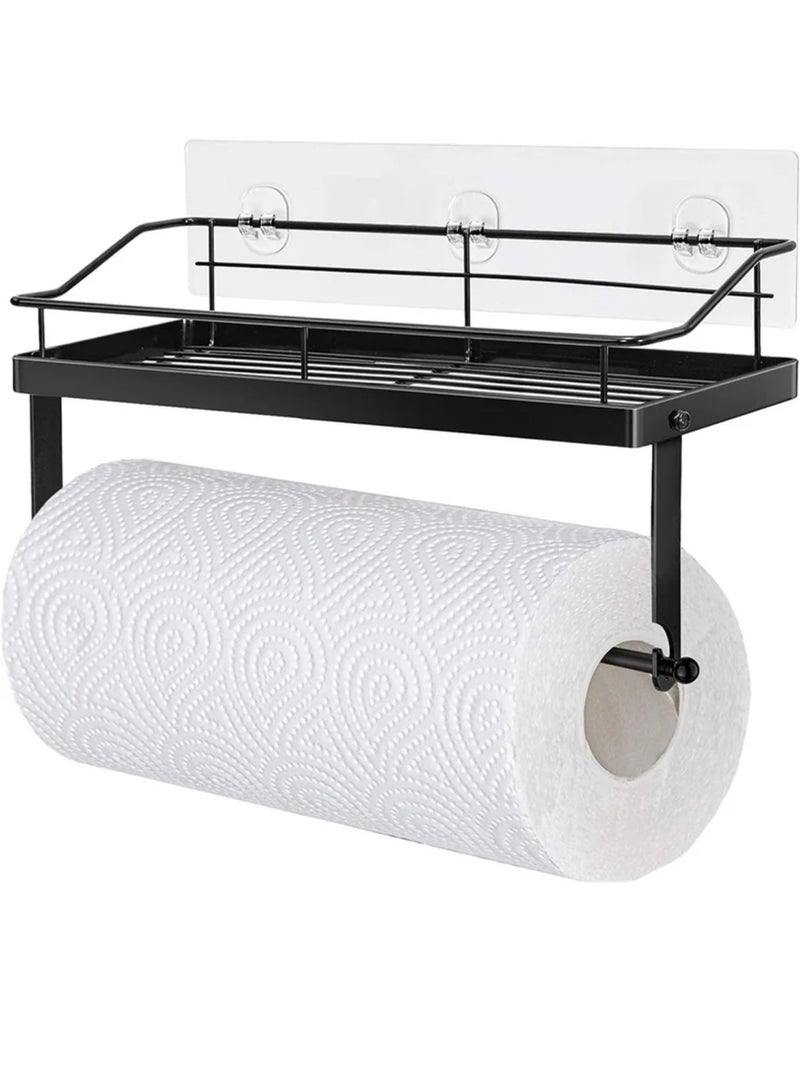 SYOSI Paper Towel Holder With Shelf Storage Adhesive Wall Mount 2-In-1 Durable Metal Wire Design For Kitchen Shower Bathroom Organizer - Image 2