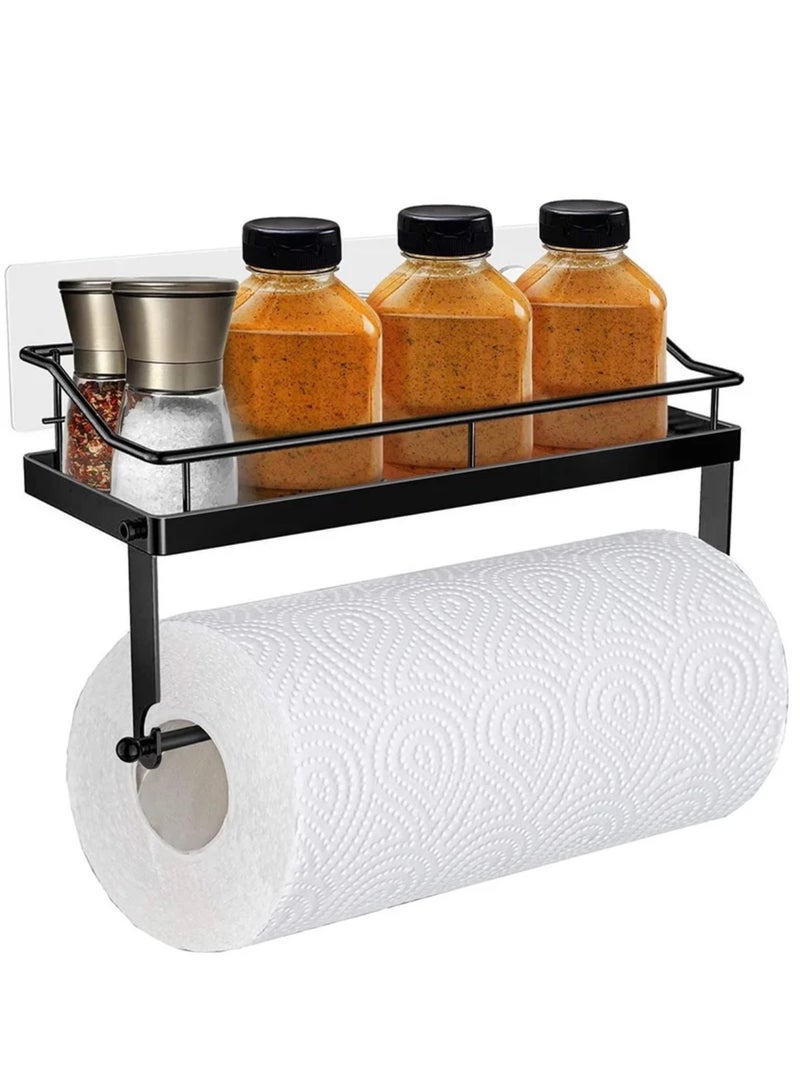 SYOSI Paper Towel Holder With Shelf Storage Adhesive Wall Mount 2-In-1 Durable Metal Wire Design For Kitchen Shower Bathroom Organizer - Image 1