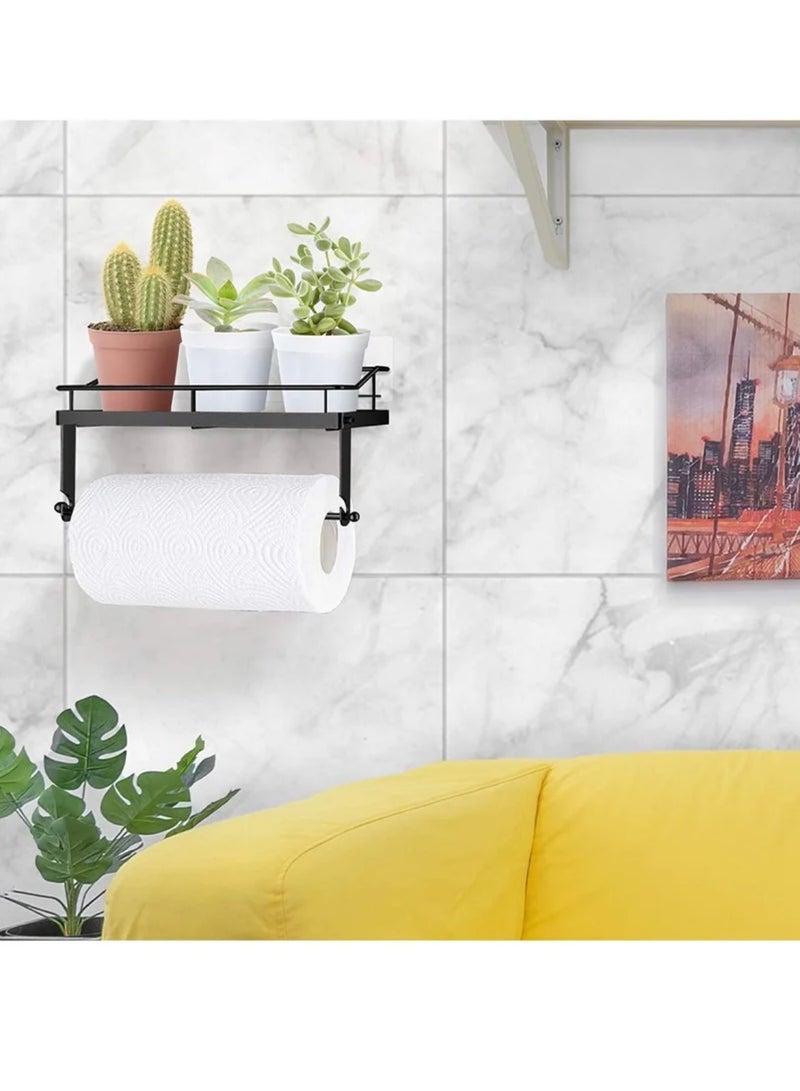 SYOSI Paper Towel Holder With Shelf Storage Adhesive Wall Mount 2-In-1 Durable Metal Wire Design For Kitchen Shower Bathroom Organizer - Image 5