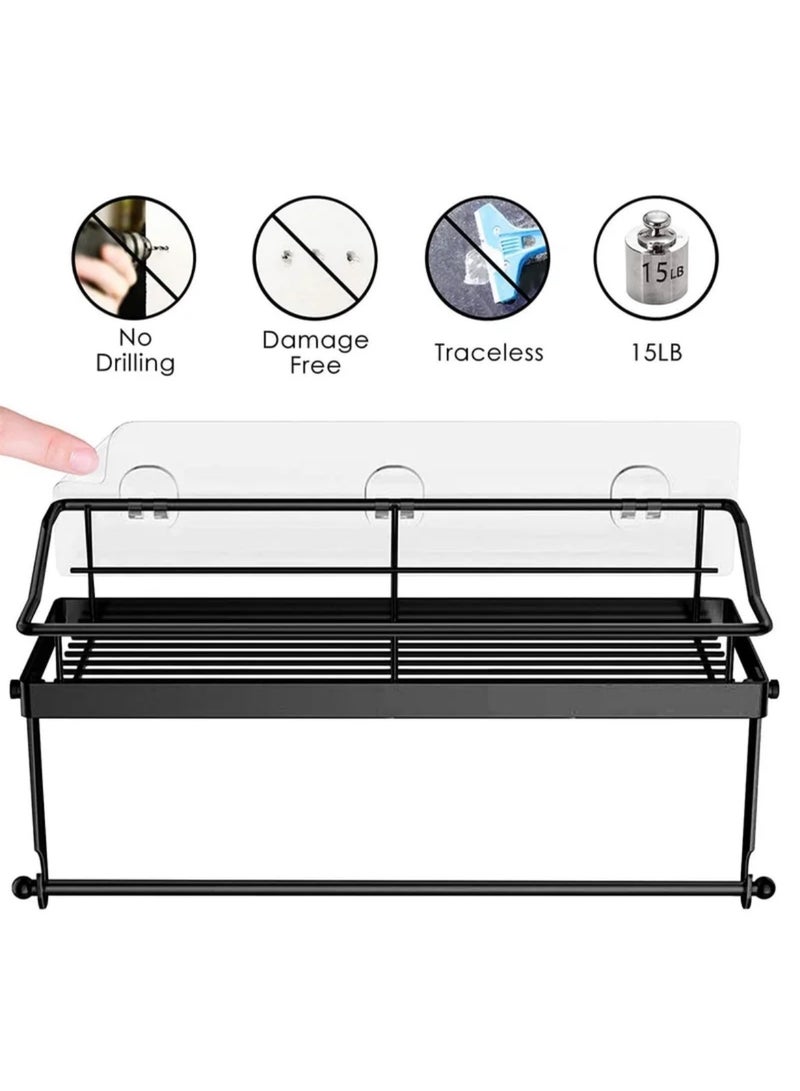 SYOSI Paper Towel Holder With Shelf Storage Adhesive Wall Mount 2-In-1 Durable Metal Wire Design For Kitchen Shower Bathroom Organizer - Image 3