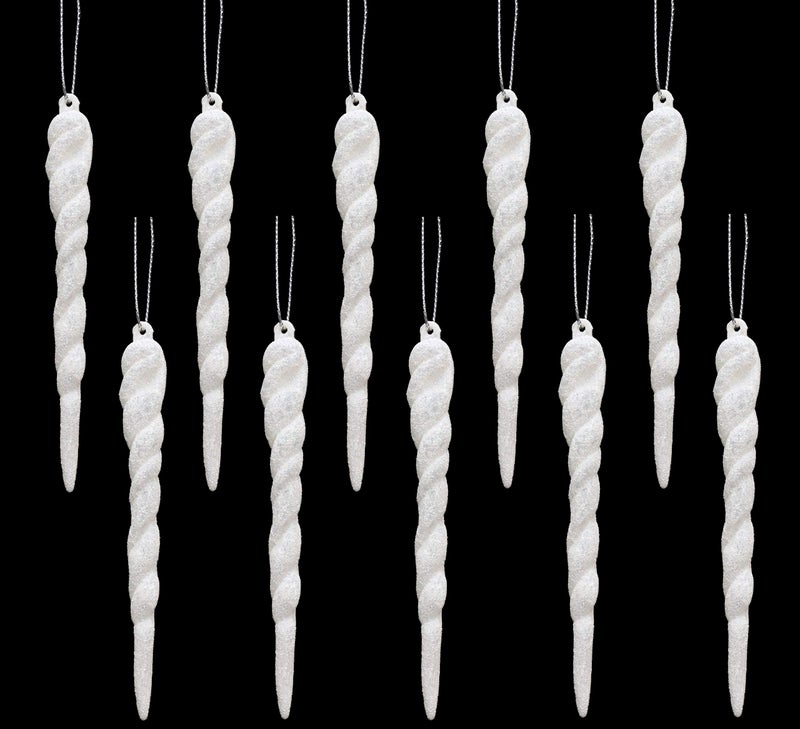 Christmas Concepts 12cm Glitter Icicle Decorations Christmas Tree Trims WHITE 10