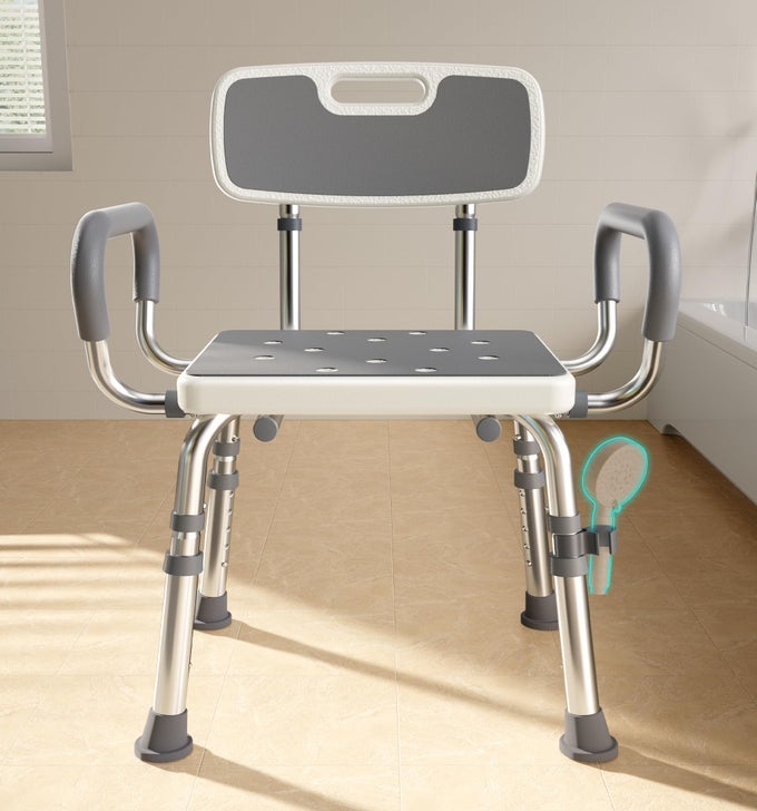 FSA HSA ELIGIBLE SHOWER CHAIR FOR INSIDE SHOWER WITH ARMS AND BACK 500LBS CAPACITY HEIGHT ADJUSTABLE SHOWER SEAT WITH THICKENED FRAME FOR SENIORS ELDERLY AND DISABLED