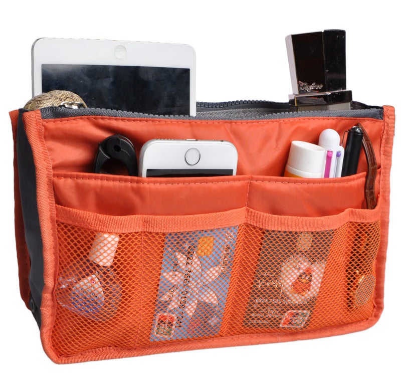 Vercord Purse Organizer Insert for Handbags Bag Organizers Inside Tote Pocketbook Women Nurse Nylon 13 Pockets Orange Medium - Image 4