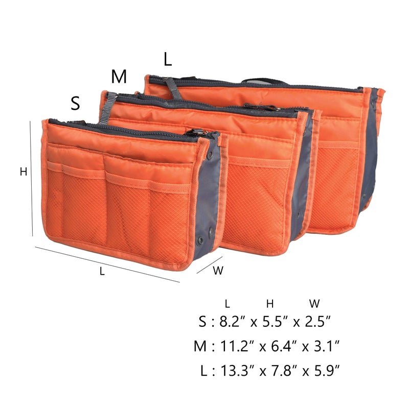Vercord Purse Organizer Insert for Handbags Bag Organizers Inside Tote Pocketbook Women Nurse Nylon 13 Pockets Orange Medium - Image 3