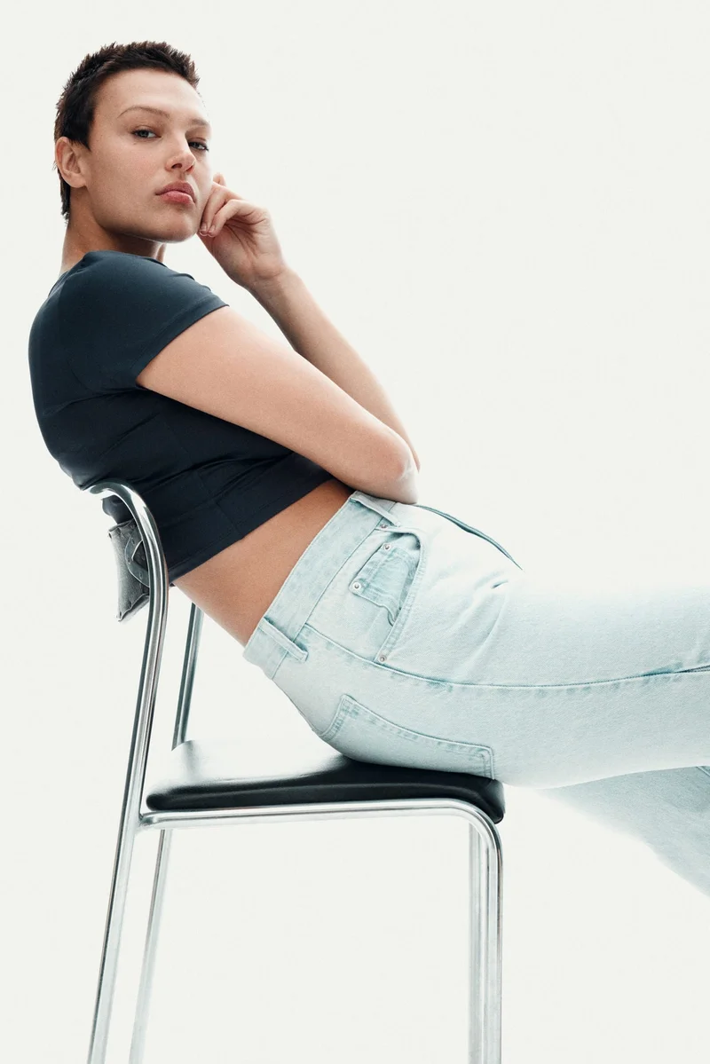 H&M Cropped microfibre T-shirt